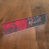 モノグラムカスタムレッドローズヴィンテージ写真黒 デスクネームプレート (側面)