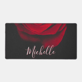 モノグラムカスタムレッドローズヴィンテージ写真黒 デスクマット