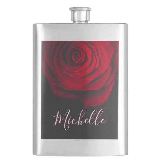 モノグラムカスタムレッドローズヴィンテージ写真黒 フラスク (正面)