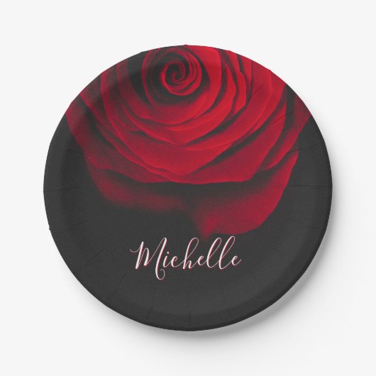 モノグラムカスタムレッドローズヴィンテージ写真黒 ペーパープレート (正面)