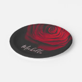 モノグラムカスタムレッドローズヴィンテージ写真黒 ペーパープレート (アングル)