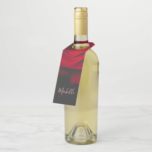 モノグラムカスタムレッドローズヴィンテージ写真黒 ボトルネックタグ (アングル)