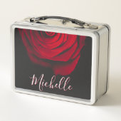 モノグラムカスタムレッドローズヴィンテージ写真黒 メタルランチボックス (裏面)