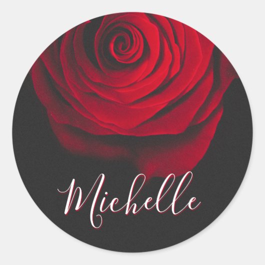 モノグラムカスタムレッドローズヴィンテージ写真黒 ラウンドシール (正面)