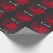 モノグラムカスタムレッドローズヴィンテージ写真黒 ラッピングペーパー (角)