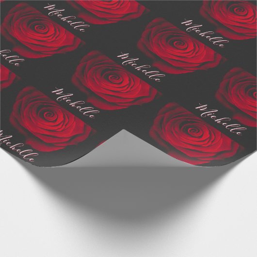 モノグラムカスタムレッドローズヴィンテージ写真黒 ラッピングペーパー (角)