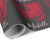 モノグラムカスタムレッドローズヴィンテージ写真黒 ラッピングペーパー (ロールコーナー)