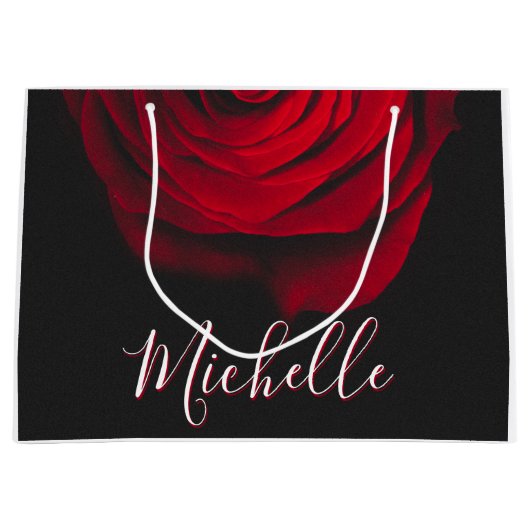 モノグラムカスタムレッドローズヴィンテージ写真黒 ラージペーパーバッグ (正面)