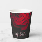モノグラムカスタムレッドローズヴィンテージ写真黒 紙コップ (正面)