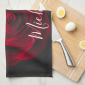 モノグラムカスタムレッドローズヴィンテージ写真 キッチンタオル (四つ折り)