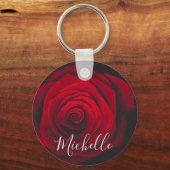 モノグラムカスタムレッドローズヴィンテージ写真 キーホルダー (正面)