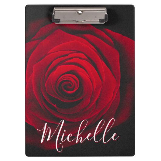 モノグラムカスタムレッドローズヴィンテージ写真 クリップボード (正面)