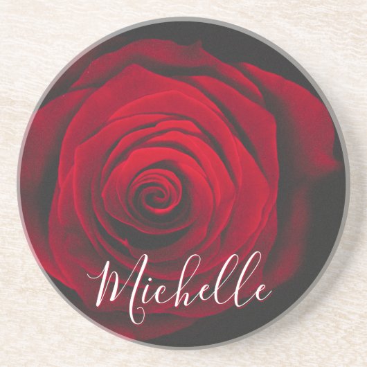 モノグラムカスタムレッドローズヴィンテージ写真 コースター (正面)