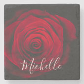 モノグラムカスタムレッドローズヴィンテージ写真 ストーンコースター (正面)