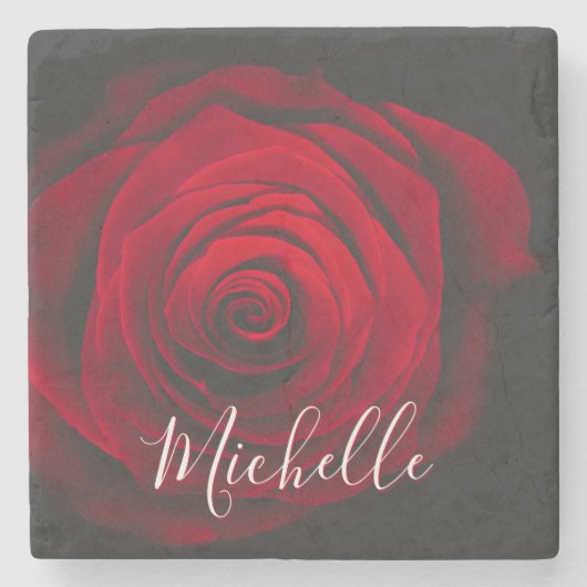 モノグラムカスタムレッドローズヴィンテージ写真 ストーンコースター (正面)
