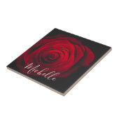 モノグラムカスタムレッドローズヴィンテージ写真 タイル (側面)