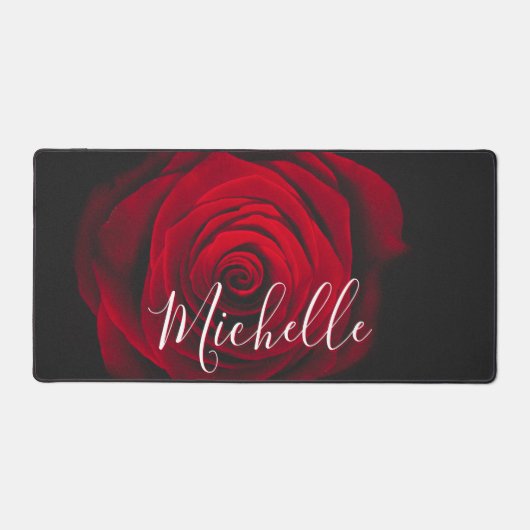 モノグラムカスタムレッドローズヴィンテージ写真 デスクマット (正面)