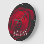 モノグラムカスタムレッドローズヴィンテージ写真 ラージ壁時計 (傾斜)