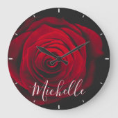 モノグラムカスタムレッドローズヴィンテージ写真 ラージ壁時計 (正面)