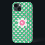 モノグラムカスタムレトロデイジーピンクと緑のシュペップ iPhone 13ケース<br><div class="desc">明るい緑とピンクの色合いの幸せで明るいレトロなデイジーパター名門私立校風のン。このデザインはパーソナライズされたモノグラムの手紙で出来る。ハート素晴らしでカスタムの若い人に対し10代のて、または贈り物。</div>