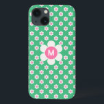 モノグラムカスタムレトロデイジーピンクと緑のシュペップ iPhone 13ケース<br><div class="desc">明るい緑とピンクの色合いの幸せで明るいレトロなデイジーパター名門私立校風のン。このデザインはパーソナライズされたモノグラムの手紙で出来る。ハート素晴らしでカスタムの若い人に対し10代のて、または贈り物。</div>