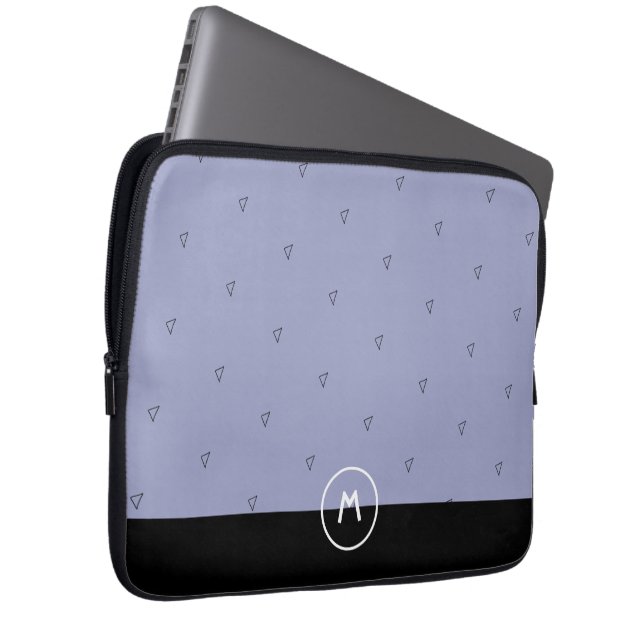 モノグラムカスタム名ブルーシンプルブラックミニマリスト ラップトップスリーブ (正面右)