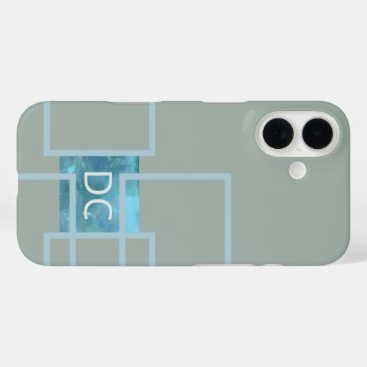 モノグラムカスタム抽象芸術幾何学的セージ緑ティール(緑がかった色) Case-Mate iPhoneケース (裏面 (横))