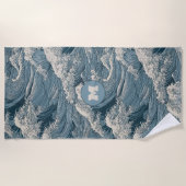 モノグラムカスタム波パターン ビーチタオル (正面)
