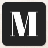 モノグラムカスタム白黒イニシャルモダンパーティー スクエアペーパーコースター (正面)