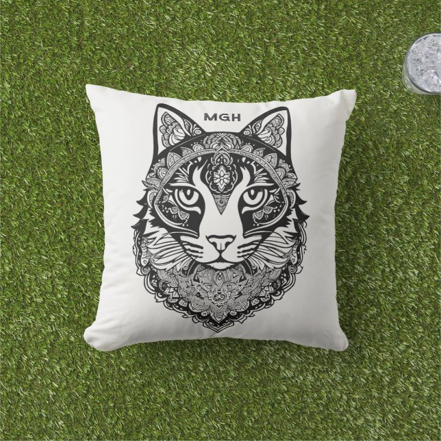 モノグラムカスタム装飾猫 アウトドアクッション (芝生)
