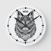 モノグラムカスタム装飾猫 ラウンド壁時計 (正面)