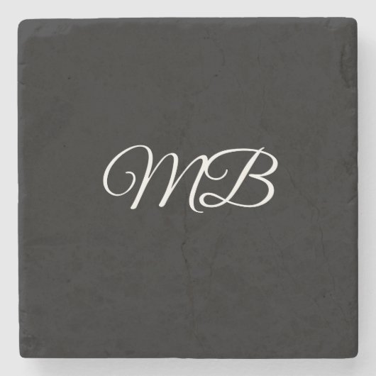 モノグラムカップルイニシャル白黒ギフトお願い ストーンコースター (正面)