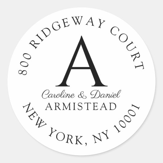 モノグラムカップルフローライニシャル差出人住所 ラウンドシール (正面)