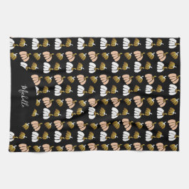 モノグラムカボチャ黒、赤面、白、金ゴールド キッチンタオル