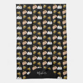 モノグラムカボチャ黒、赤面、白、金ゴールド キッチンタオル (縦)