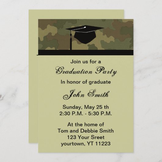 モノグラムカモフラージュ卒業パーティー招待状 招待状 (正面/裏面)