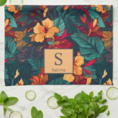 モノグラムカラフルと名前のハイビスカス，フローラ キッチンタオル (折り畳み)