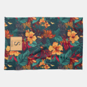 モノグラムカラフルと名前のハイビスカス，フローラ キッチンタオル (横)