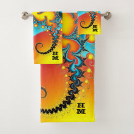 モノグラムカラフルを用いた燃えるようなフラクタル バスタオルセット