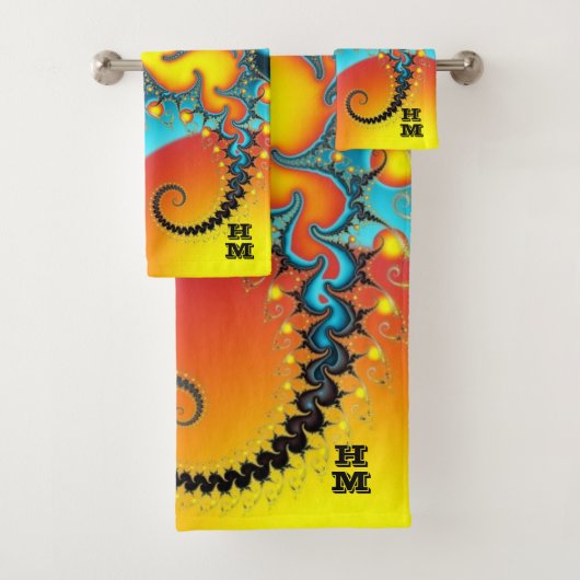 モノグラムカラフルを用いた燃えるようなフラクタル バスタオルセット (インサイチュ)