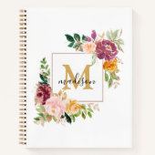 モノグラムカラフルウォーターカラーバラフローラレシピ ノートブック (正面)