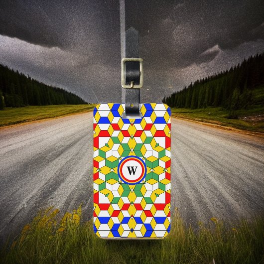 モノグラムカラフルキューブの幾何学的パターン ラゲッジタグ