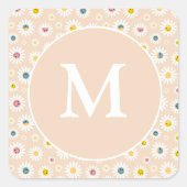 モノグラムカラフルデイジーパーソナライズされた スクエアシール (正面)