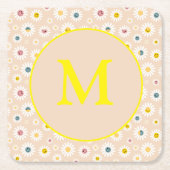 モノグラムカラフルデイジーパーソナライズされた スクエアペーパーコースター (正面)