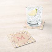 モノグラムカラフルデイジーパーソナライズされた スクエアペーパーコースター (インサイチュ)