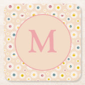 モノグラムカラフルデイジーパーソナライズされた スクエアペーパーコースター (正面)