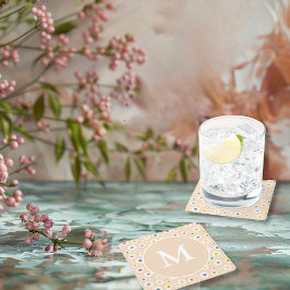 モノグラムカラフルデイジーパーソナライズされた スクエアペーパーコースター