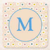 モノグラムカラフルデイジーパーソナライズされた スクエアペーパーコースター (正面)