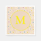 モノグラムカラフルデイジーパーソナライズされた スタンダードカクテルナプキン (正面)