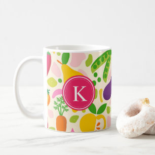 モノグラムカラフルフルーツ野菜 コーヒーマグカップ